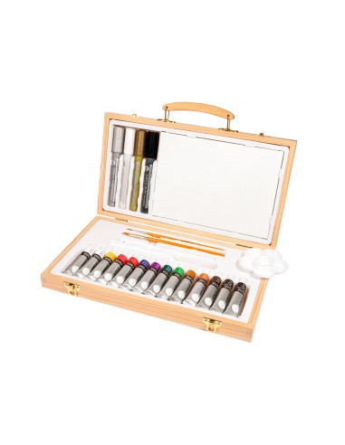 Maletin de pinturas acrilicas daler rowney madera 26 piezas 334x204x50 mm