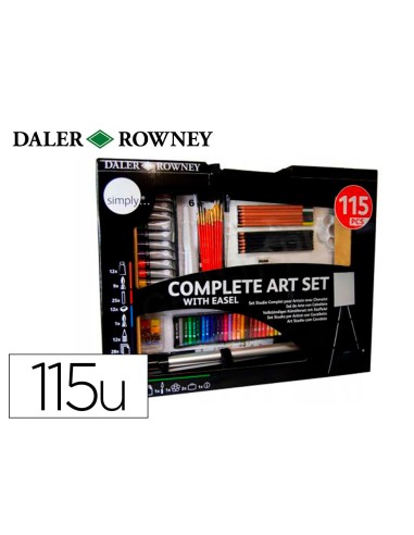 Set de pinturas daler rowney 115 piezas con caballete de aluminio plegable 457x73x584 mm