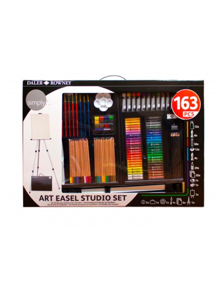 Set de pinturas daler rowney 163 piezas con caballete de aluminio plegable 500x70x727 mm
