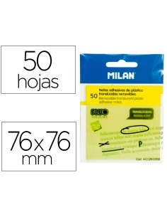 Bloc de notas adhesivas quita y pon milan 76x76 mm removible plastico translucido amarillo fluor 50 hojas