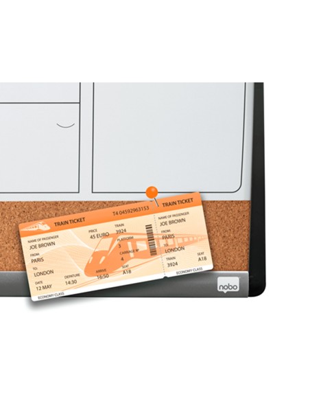 Planificador mensual nobo magnetico tablero corcho horizontal con marco arqueado plata y negro 585x430 mm