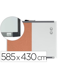 Pizarra blanca nobo magnetica con tablero de corcho 585x430 mm