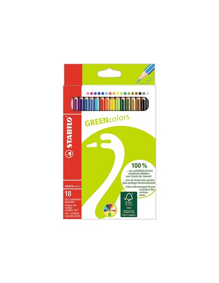 Lapices de colores stabilo green colors con certificado fsc estuche carton de 18 unidades colores surtidos