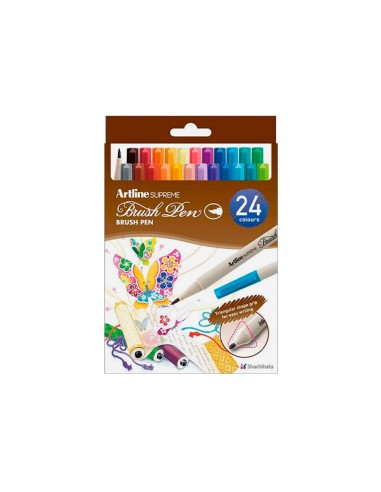 Rotulador artline supreme brush epfs pintura base de agua punta tipo pincel trazo fino bolsa de 24 unidades