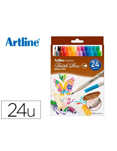 Rotulador artline supreme brush epfs pintura base de agua punta tipo pincel trazo fino bolsa de 24 unidades