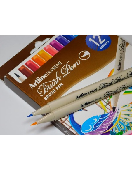 Rotulador artline supreme brush epfs pintura base de agua punta tipo pincel trazo fino bolsa de 12 unidades