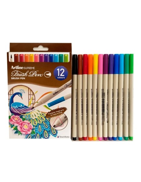 Rotulador artline supreme brush epfs pintura base de agua punta tipo pincel trazo fino bolsa de 12 unidades