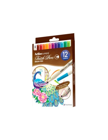 Rotulador artline supreme brush epfs pintura base de agua punta tipo pincel trazo fino bolsa de 12 unidades
