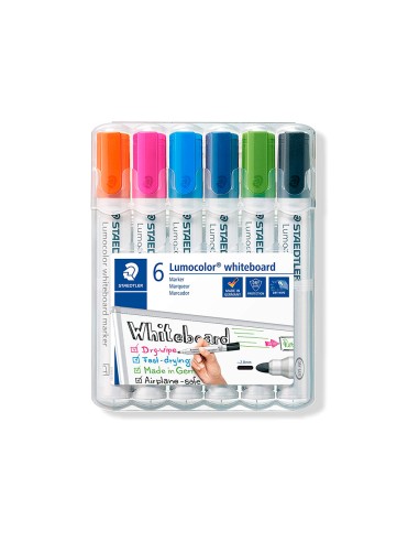 Rotulador staedtler lumocolor 351 para pizarra blanca punta redonda 2 mm recargable estuche 6 unidades colores