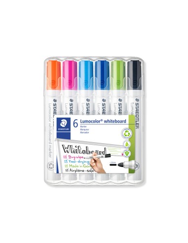 Rotulador staedtler lumocolor 351 para pizarra blanca punta redonda 2 mm recargable estuche 6 unidades colores