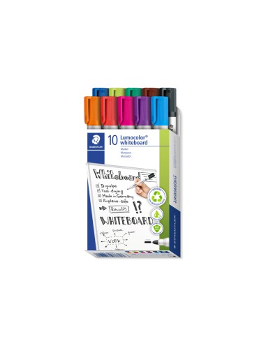 Rotulador staedtler lumocolor 351 para pizarra blanca punta redonda 2 mm recargable caja 10 unidades colores surtidos