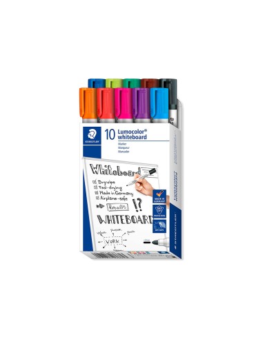Rotulador staedtler lumocolor 351 para pizarra blanca punta redonda 2 mm recargable caja 10 unidades colores surtidos