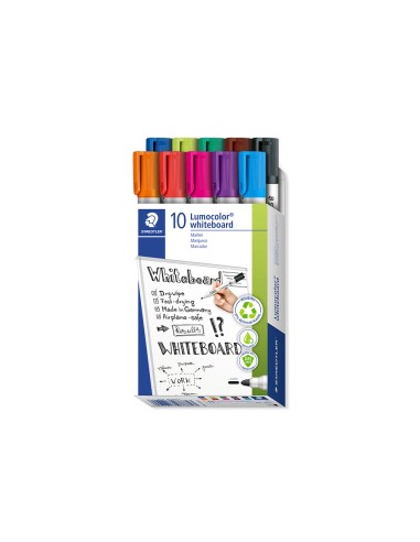 Rotulador staedtler lumocolor 351 para pizarra blanca punta redonda 2 mm recargable caja 10 unidades colores surtidos