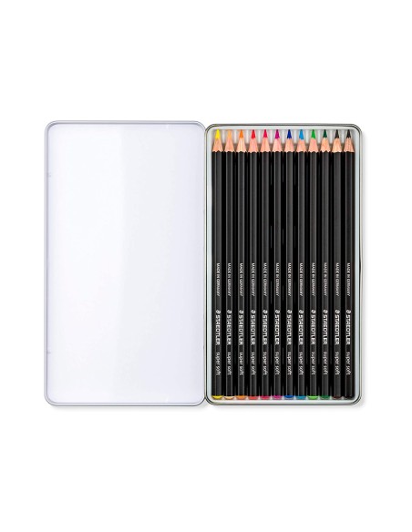 Lapices de colores staedtler super soft caja metal de 12 colores surtidos
