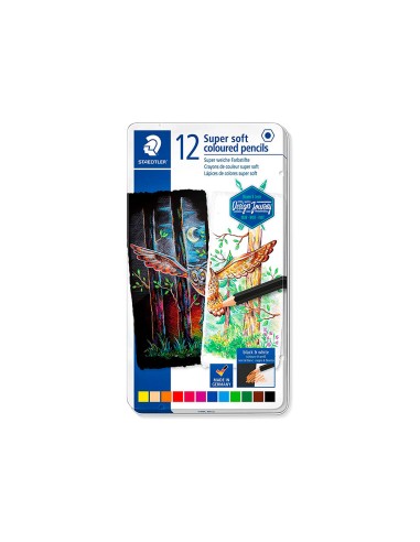Lapices de colores staedtler super soft caja metal de 12 colores surtidos