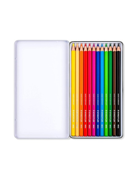 Lapices de colores staedtler acuarelables caja metal de 12 unidades colores surtidos
