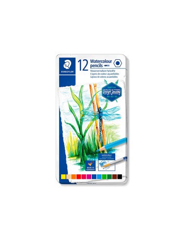 Lapices de colores staedtler acuarelables caja metal de 12 unidades colores surtidos