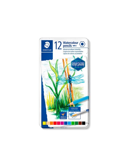 Lapices de colores staedtler acuarelables caja metal de 12 unidades colores surtidos