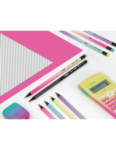 Lapices de grafito milan sunset hb madera negra de tilo con goma de borrar colores surtidos