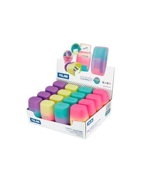 Sacapuntas milan compact sunset plastico 2 usos con goma de borrar colores surtidos Sacapuntas milan compact sunset plastico 2 usos con goma de borrar colores surtidos