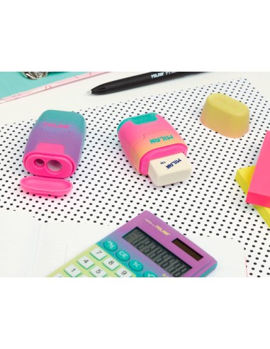 Sacapuntas milan compact sunset plastico 2 usos con goma de borrar colores surtidos