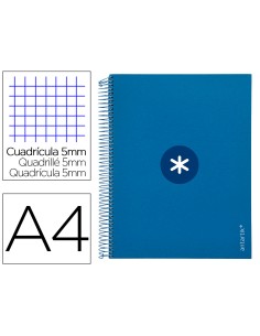 Cuaderno espiral a4 micro antartik tapa forrada120h 100 gr cuadro 5mm 5 banda4 taladros color azul marino