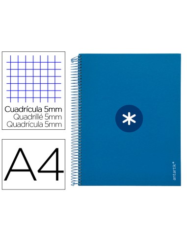 Cuaderno espiral a4 micro antartik tapa forrada120h 100 gr cuadro 5mm 5 banda4 taladros color azul marino