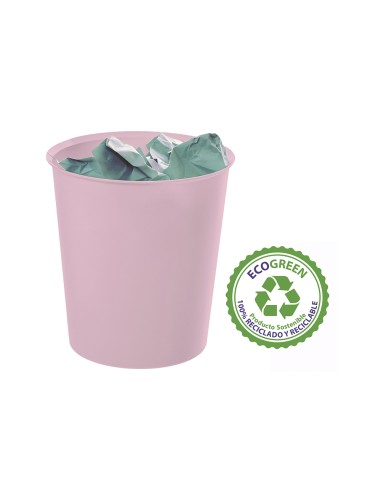 Papelera plastico archivo 2000 ecogreen 100 reciclada 18 litros color rosa pastel