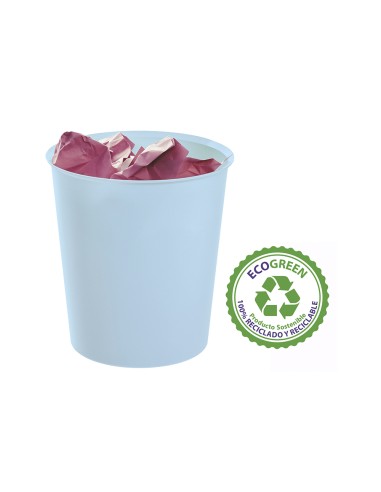 Papelera plastico archivo 2000 ecogreen 100 reciclada 18 litros color azul pastel