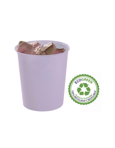 Papelera plastico archivo 2000 ecogreen 100 reciclada 18 litros color malva pastel
