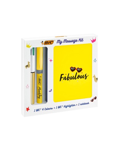 Set escritura bic 1 cuatro colores shine 1 fluorescente grip pastel 1 notebook