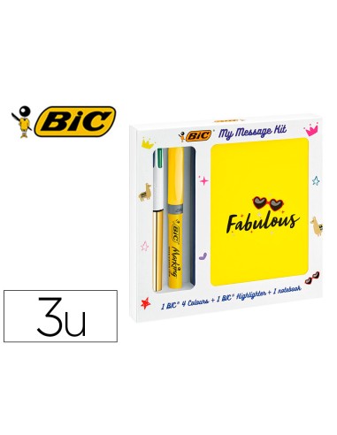 Set escritura bic 1 cuatro colores shine 1 fluorescente grip pastel 1 notebook