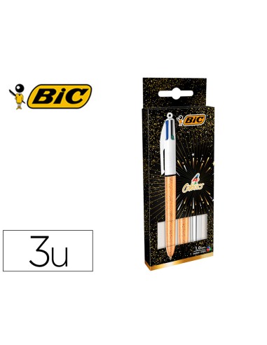 Boligrafo bic cuatro colores set regalo 50 aniversario 2 unidades shine color oro mate 1 unidad shine color plata