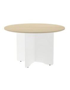 Mesa de reunion rocada redonda 3006aw01 estructura madera en aspas color blanco tablero haya 120cm diametro