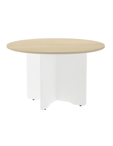 Mesa de reunion rocada redonda 3006aw01 estructura madera en aspas color blanco tablero haya 120cm diametro