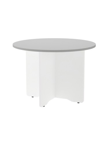 Mesa de reunion rocada redonda 3005aw02 estructura madera en aspas color blanco tablero gris 100cm diametro