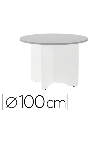 Mesa de reunion rocada redonda 3005aw02 estructura madera en aspas color blanco tablero gris 100cm diametro Mesa de reunion rocada redonda 3005aw02 estructura madera en aspas color blanco tablero gris 100cm diametro