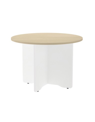 Mesa de reunion rocada redonda 3005aw01 estructura madera en aspas color blanco tablero haya 100cm diametro