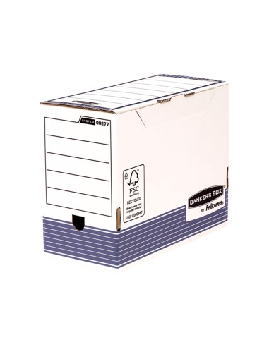 Caja archivo definitivo fellowes a4 carton reciclado 100 lomo 150 mm montaje automatico color azul