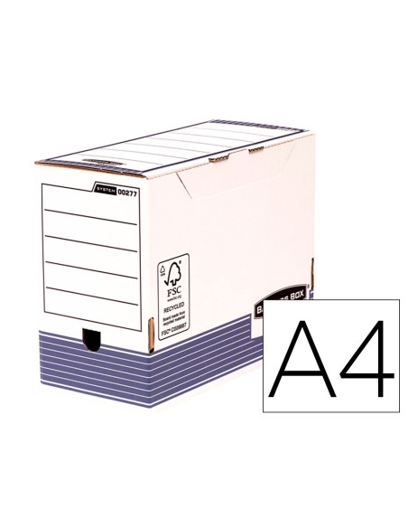 Caja archivo definitivo fellowes a4 carton reciclado 100 lomo 150 mm montaje automatico color azul