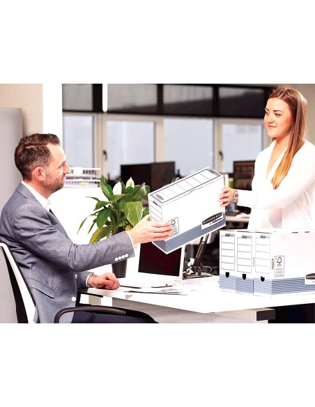 Caja archivo definitivo fellowes a4 carton reciclado 100 lomo 100 mm montaje automatico color azul