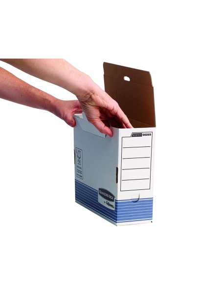 Caja archivo definitivo fellowes a4 carton reciclado 100 lomo 100 mm montaje automatico color azul