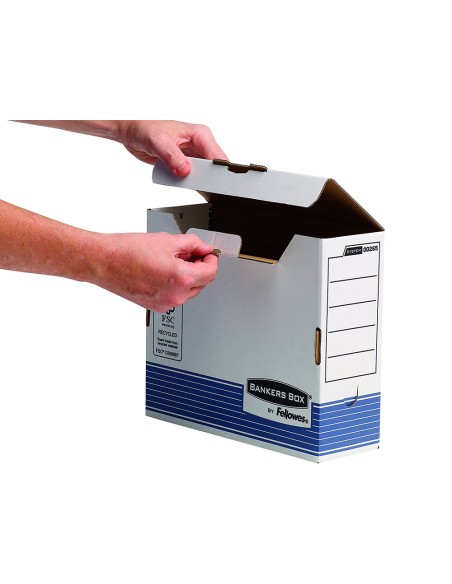 Caja archivo definitivo fellowes a4 carton reciclado 100 lomo 100 mm montaje automatico color azul