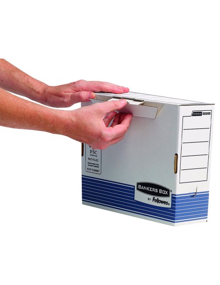 Caja archivo definitivo fellowes a4 carton reciclado 100 lomo 100 mm montaje automatico color azul