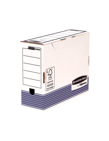 Caja archivo definitivo fellowes a4 carton reciclado 100 lomo 100 mm montaje automatico color azul