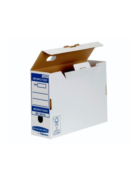 Caja archivo definitivo fellowes folio carton reciclado 100 lomo 100 mm montaje automatico color azul