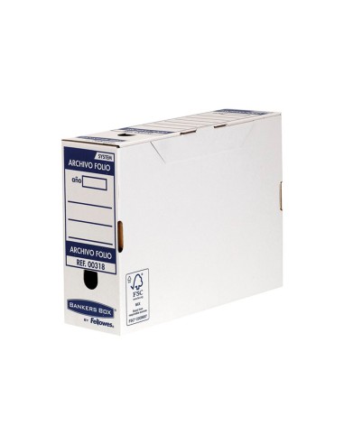 Caja archivo definitivo fellowes folio carton reciclado 100 lomo 100 mm montaje automatico color azul