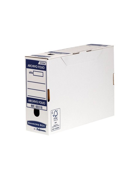 Caja archivo definitivo fellowes folio carton reciclado 100 lomo 100 mm montaje automatico color azul