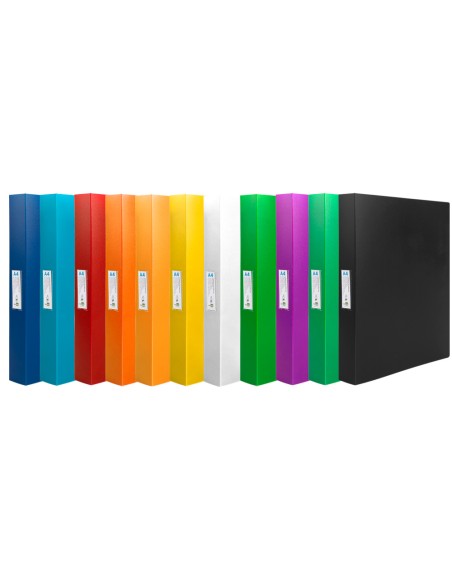 Carpeta liderpapel 4 anillas 25mm mixtas polipropileno din a4 colores surtidos expositor de 12 unidades