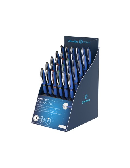 Roller schneider one hybrid punta conica 05 mm expositor de 30 unidades colores surtidos 168x315x218 mm